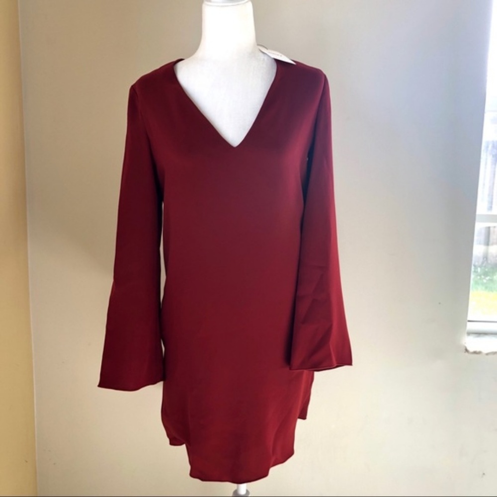NEW $355 Theory Ulyssa Red Oak Bell Sleeve Dress - Picture 2 of 8